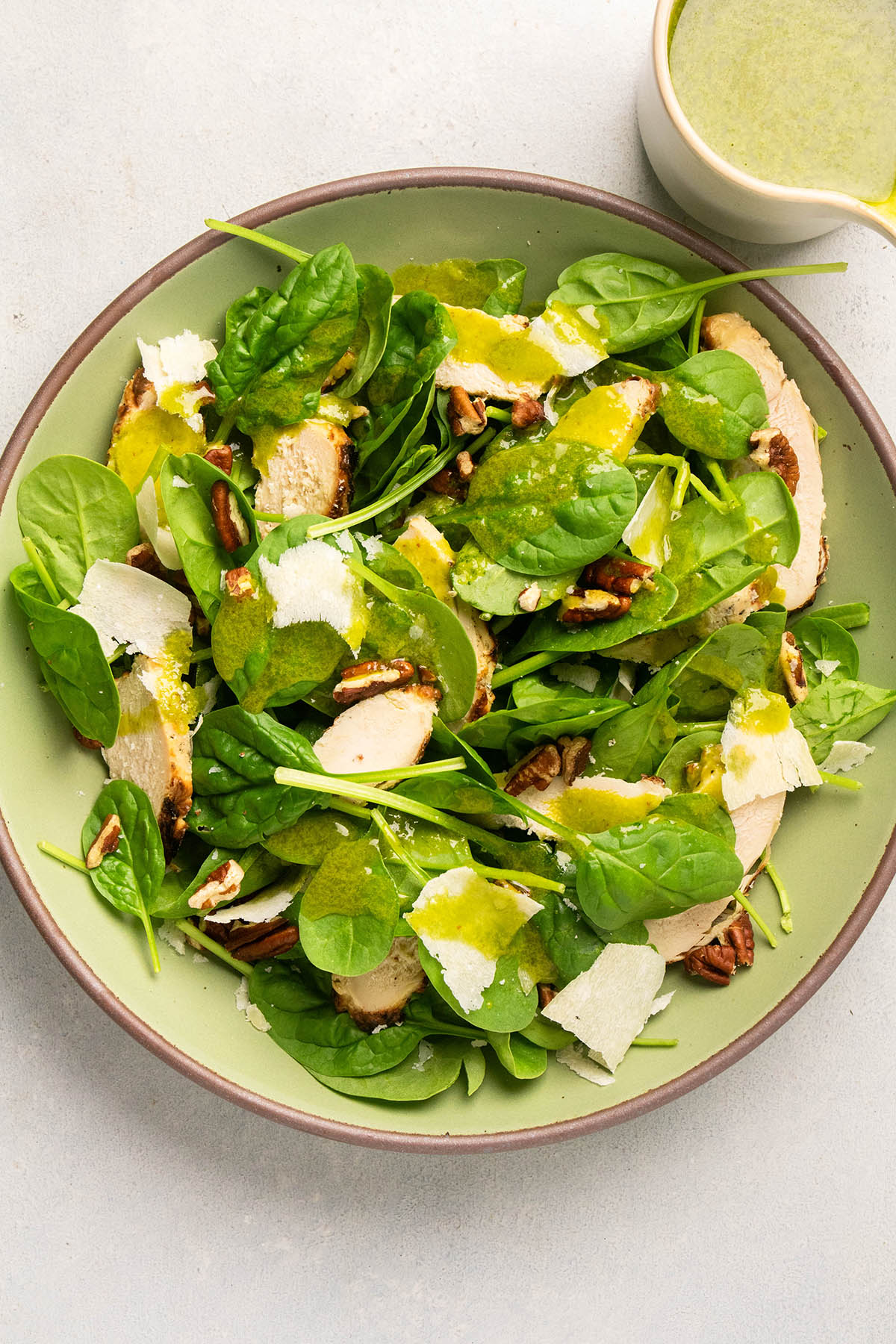 Spinach salad with lemon basil vinaigrette.