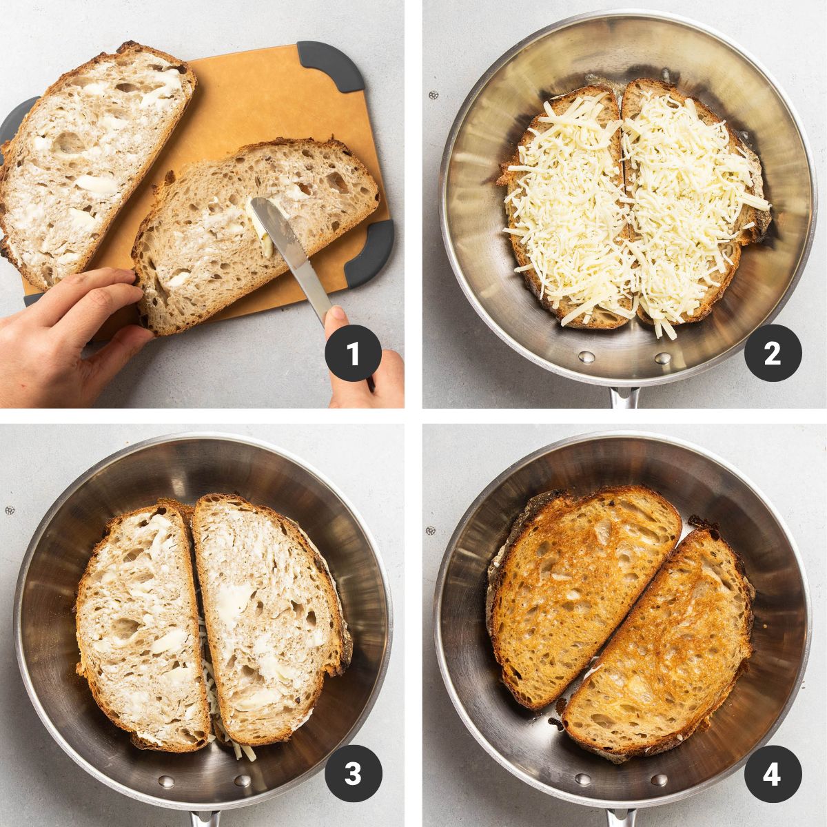 Making grilled cheese in a skillet.