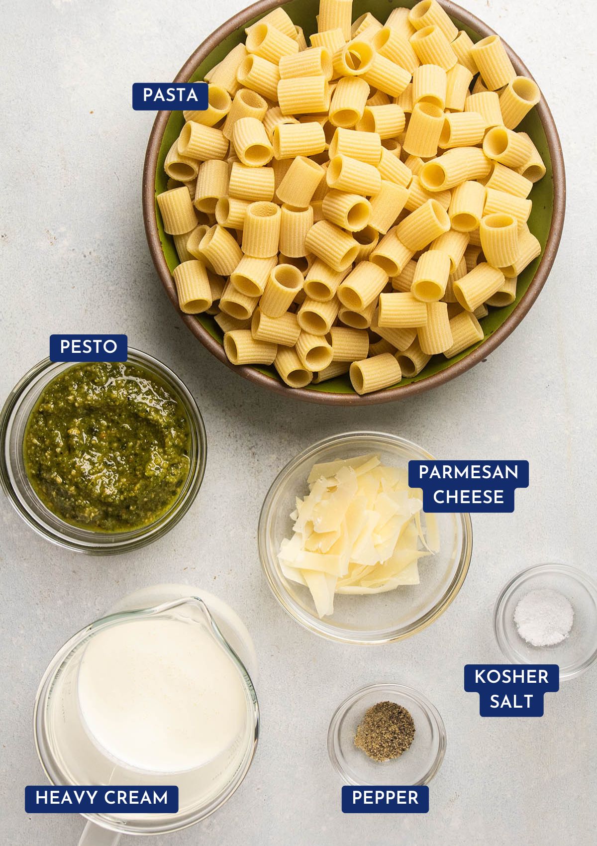 Pesto pasta ingredients.