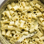 Creamy pesto pasta.